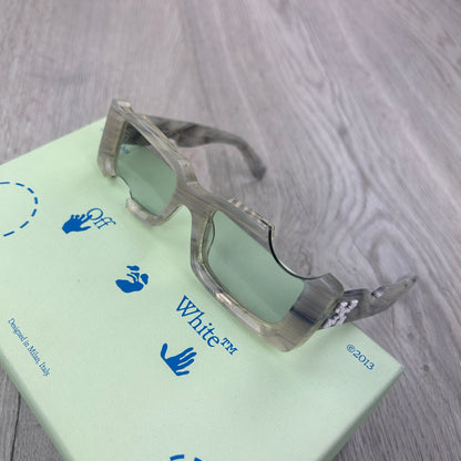 Off White Grey Cady Cutout Rectangular-Frame Acetate Sunglasses