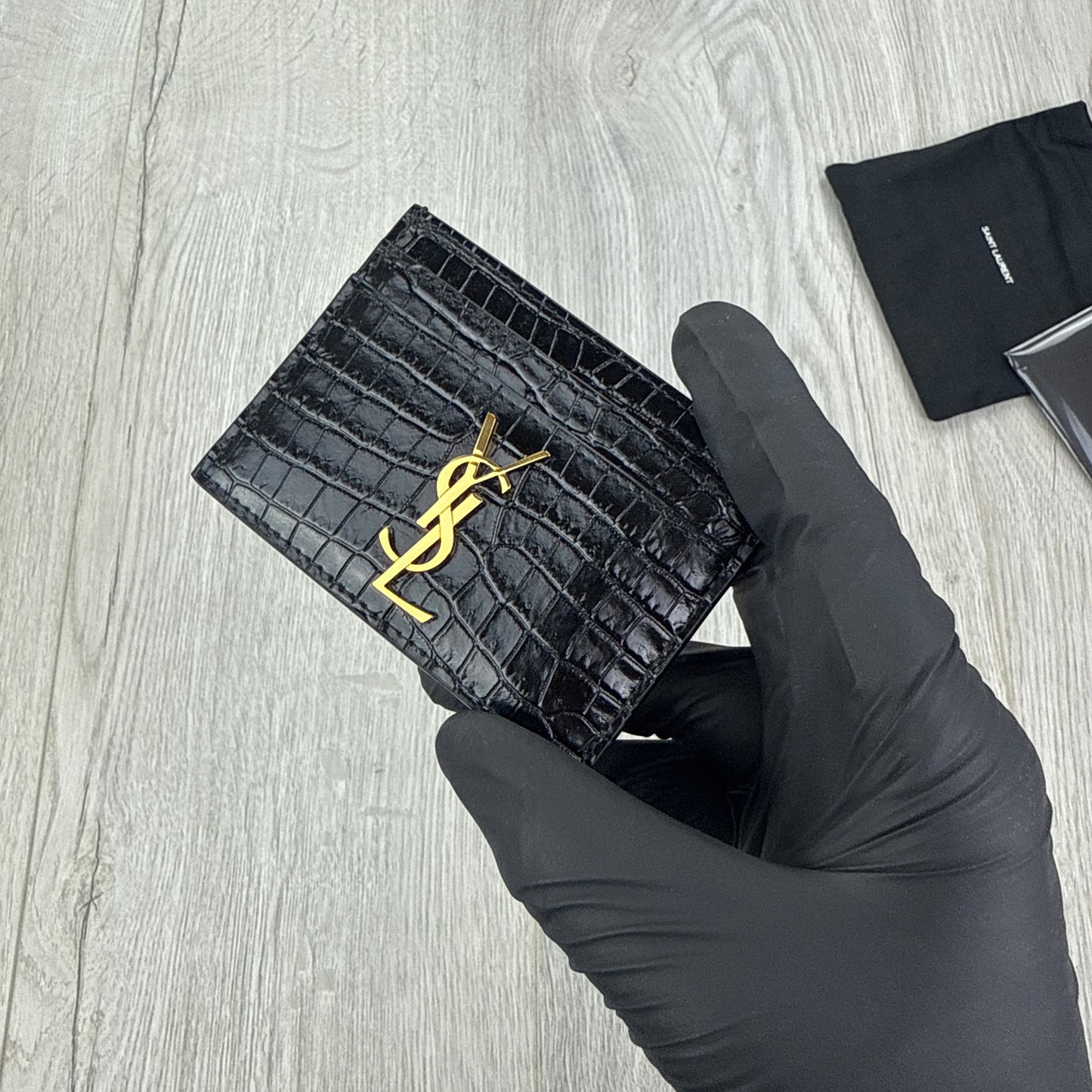 Saint Laurent Black Monogram Card Holder Gold Logo