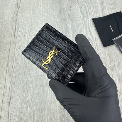 Saint Laurent Black Monogram Card Holder Gold Logo
