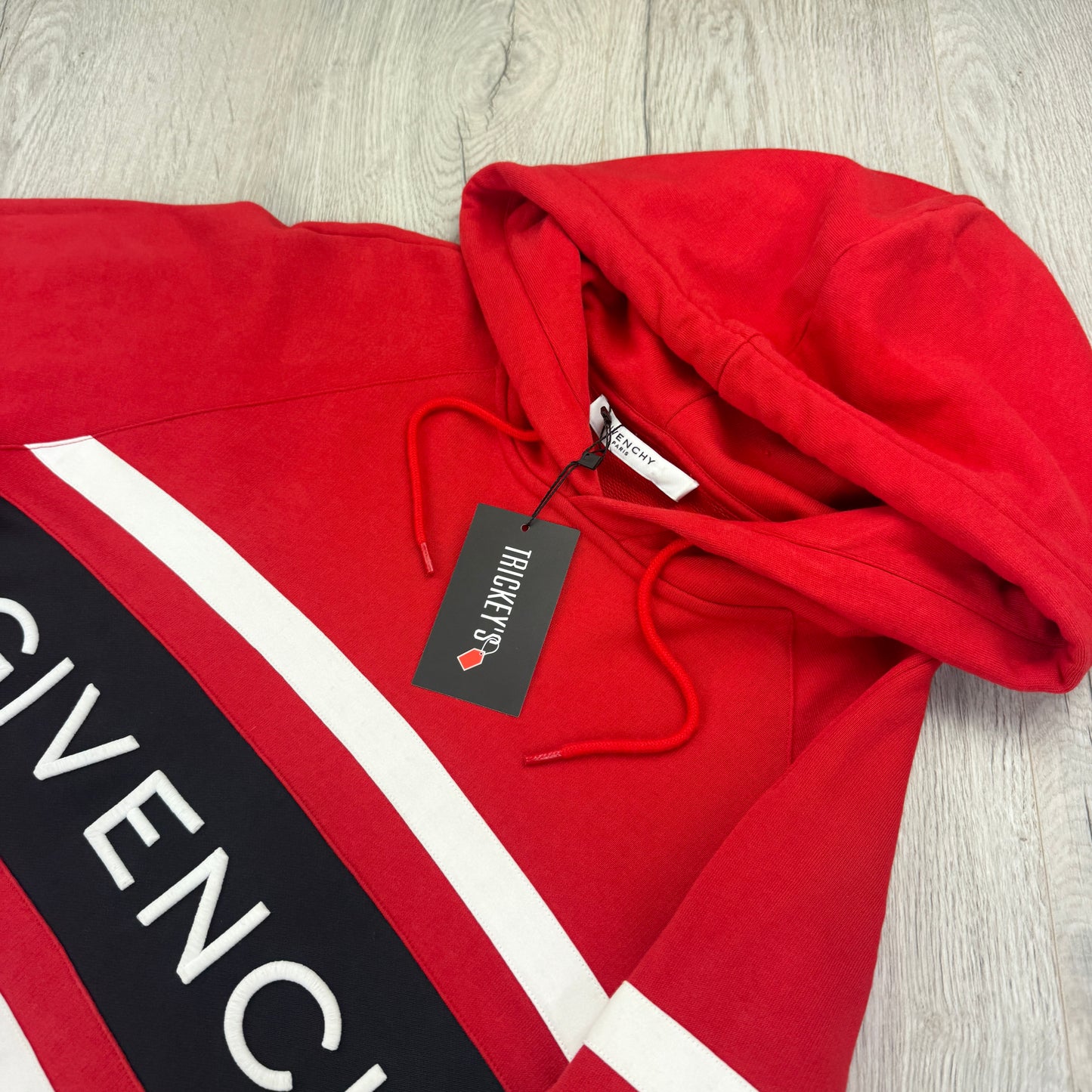Givenchy Men’s Red Cotton Pullover Hoodie With Contrasting Stripes - Large