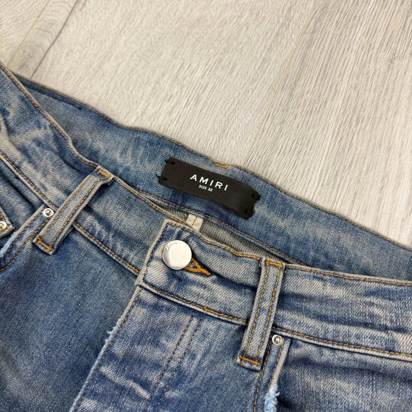 Amiri MX1 Men’s Blue Distressed Jeans With Purple Side Logo - Uk 32