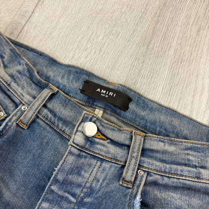 Amiri MX1 Men’s Blue Distressed Jeans With Purple Side Logo - Uk 32