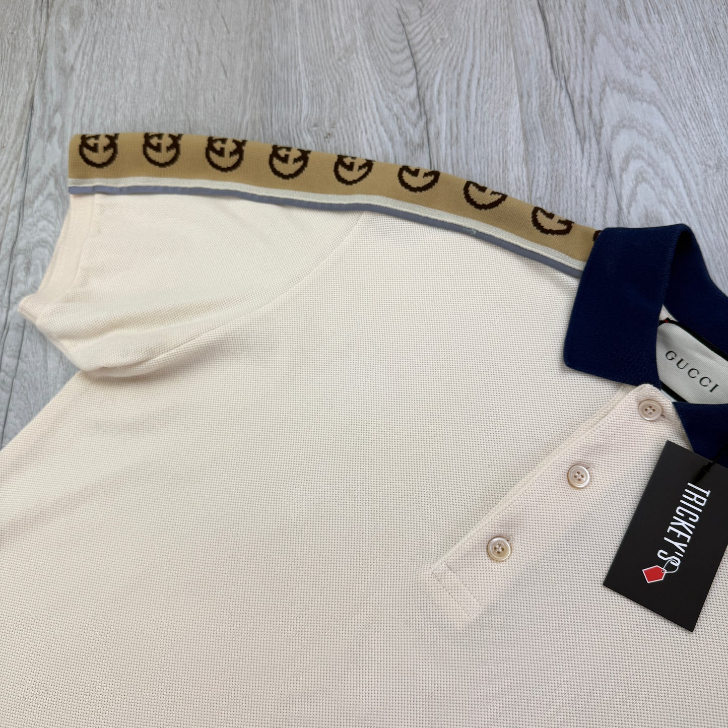 Gucci Men’s Beige Polo With Interlocking G Stripe - Large