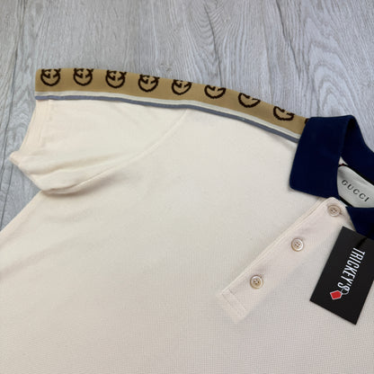 Gucci Men’s Beige Polo With Interlocking G Stripe - Large