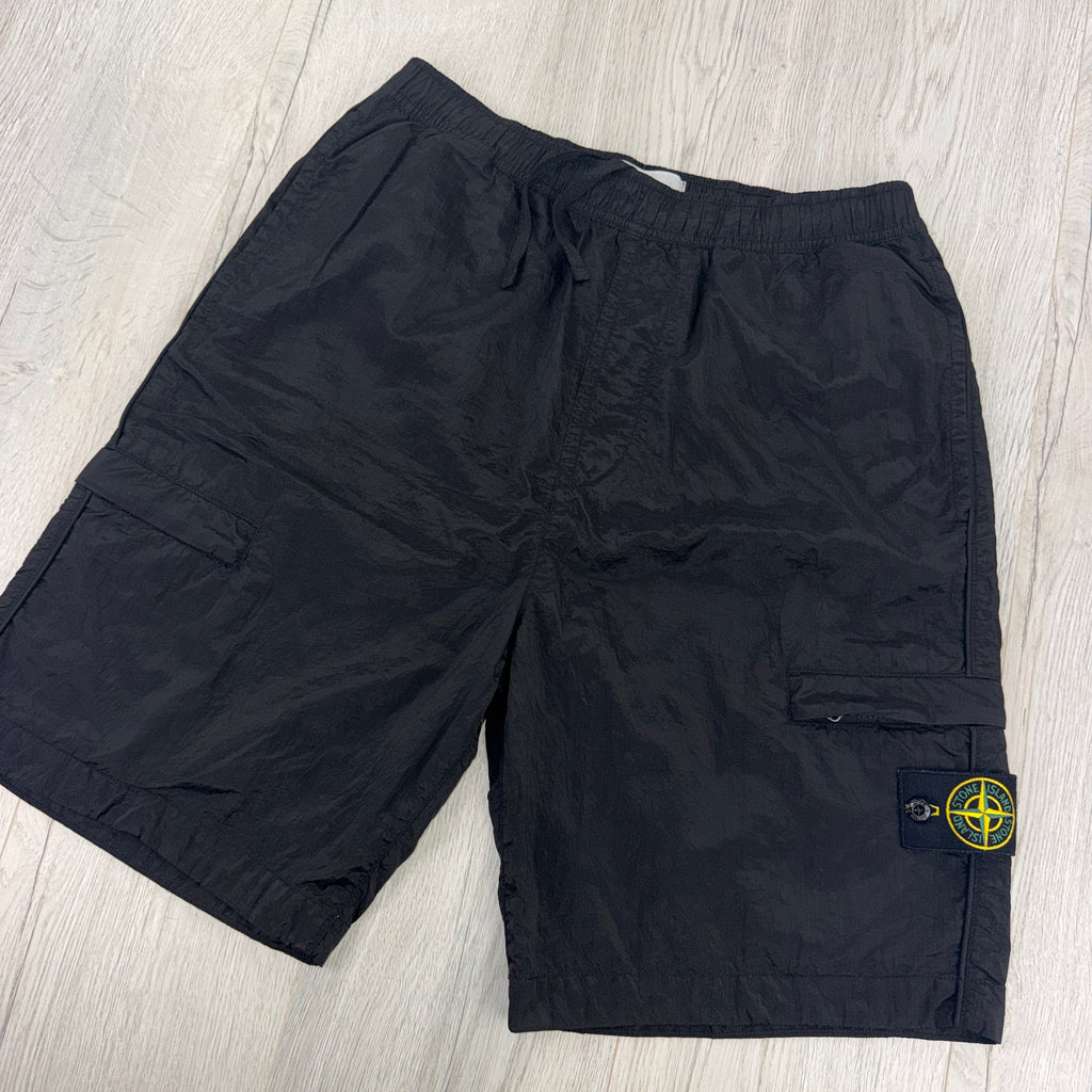 Stone Island Men’s Black Nylon Shorts - Uk 34