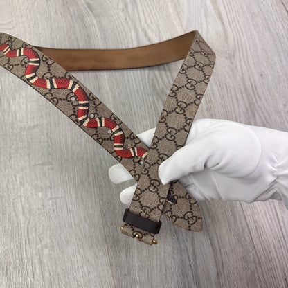 Gucci Men’s Black GG Supreme Kingsnake Belt - 90 (Uk 28-34)