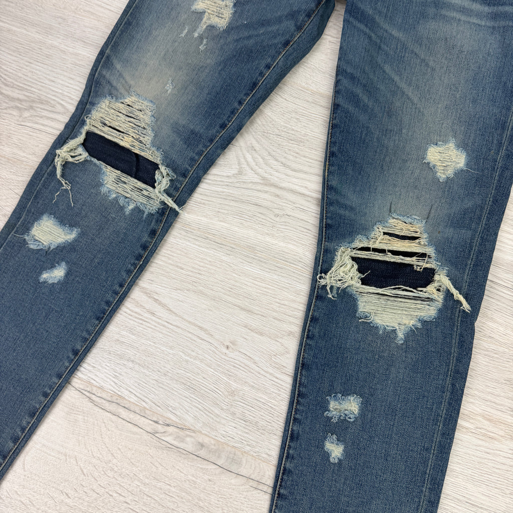 Amiri Men’s Blue MX1 Distressed Ripped Jeans - Uk 30