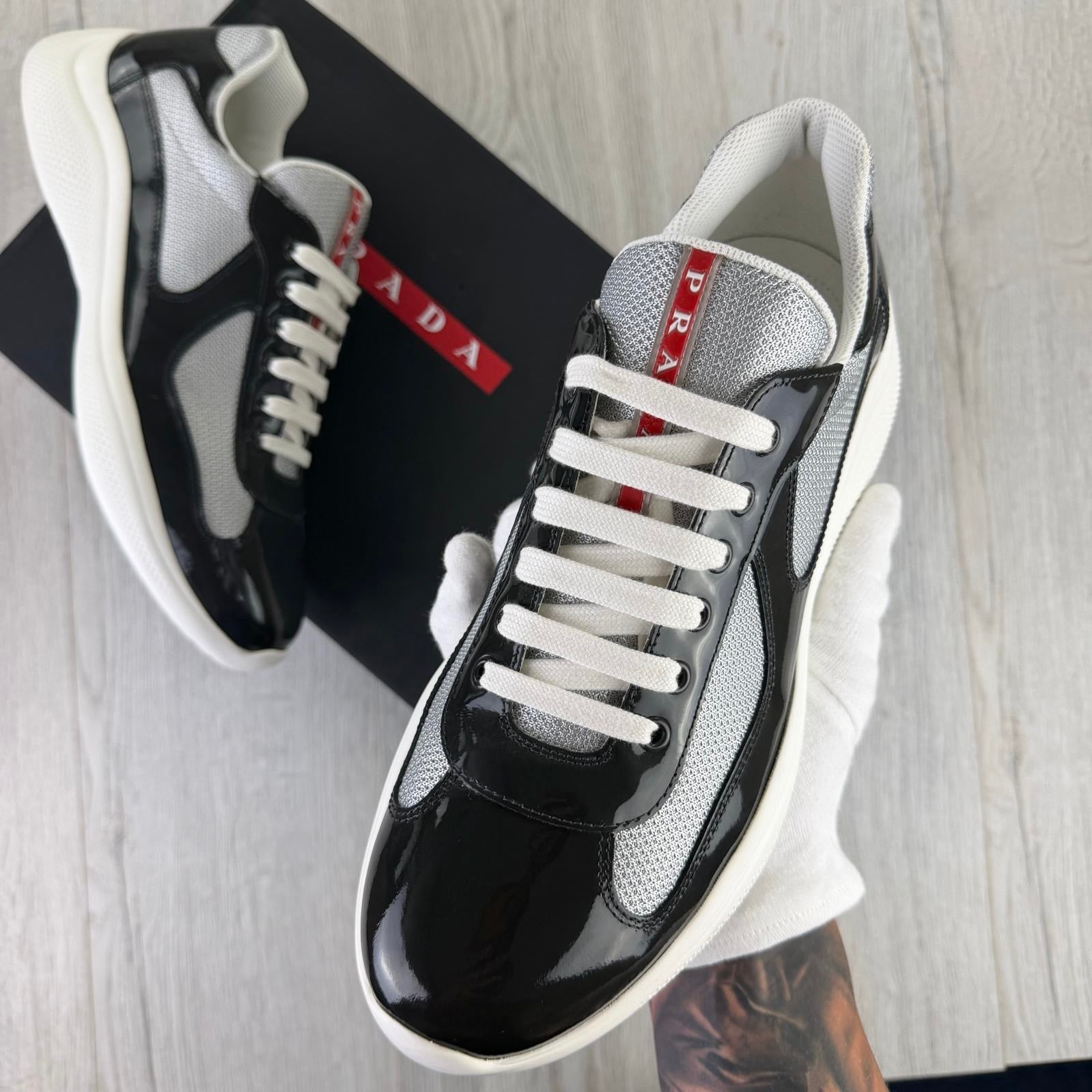 Prada Cups Dark Grey / White Trainers - Uk 10.5 (Fit 11)