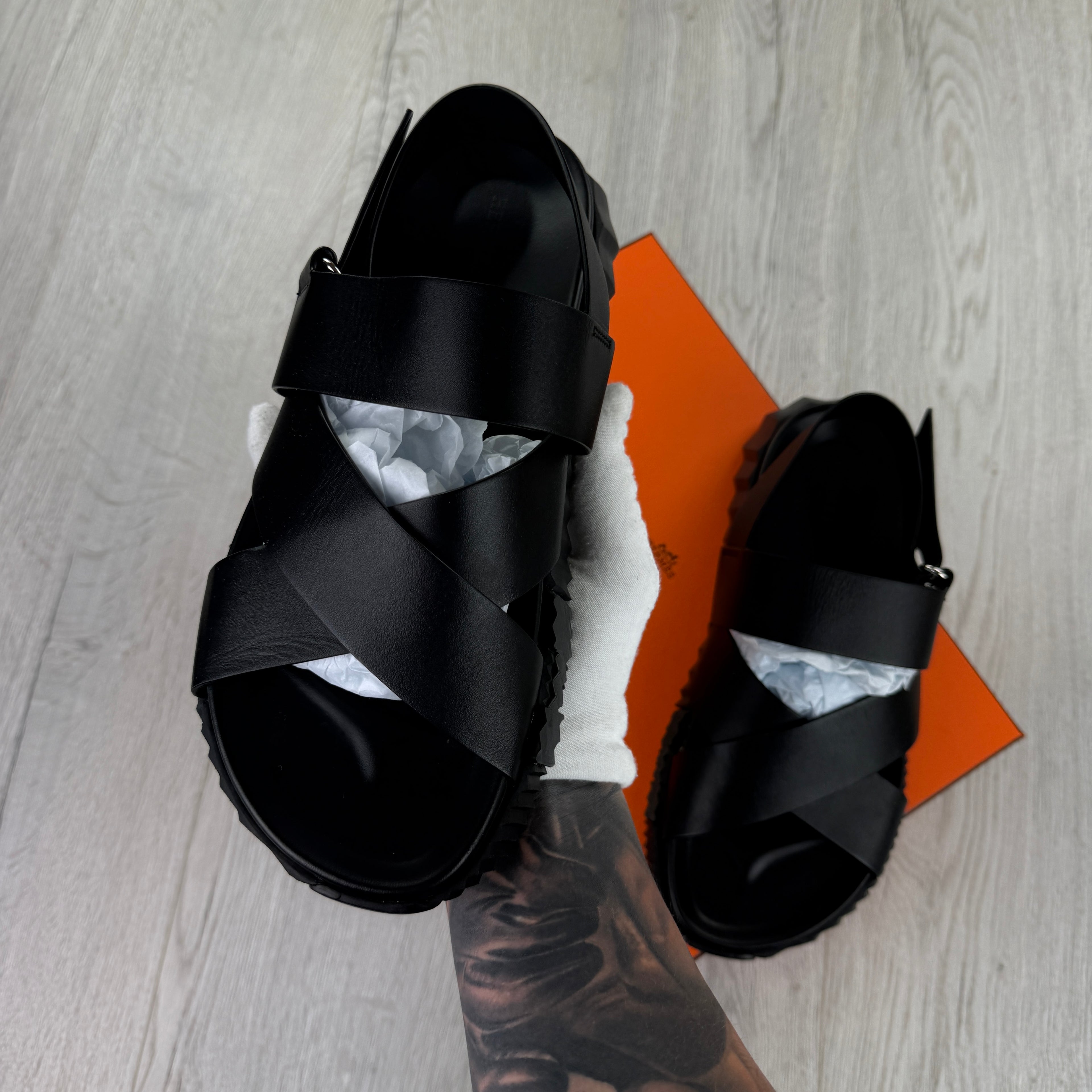 Hermes Men’s Black Sandals - Uk 9