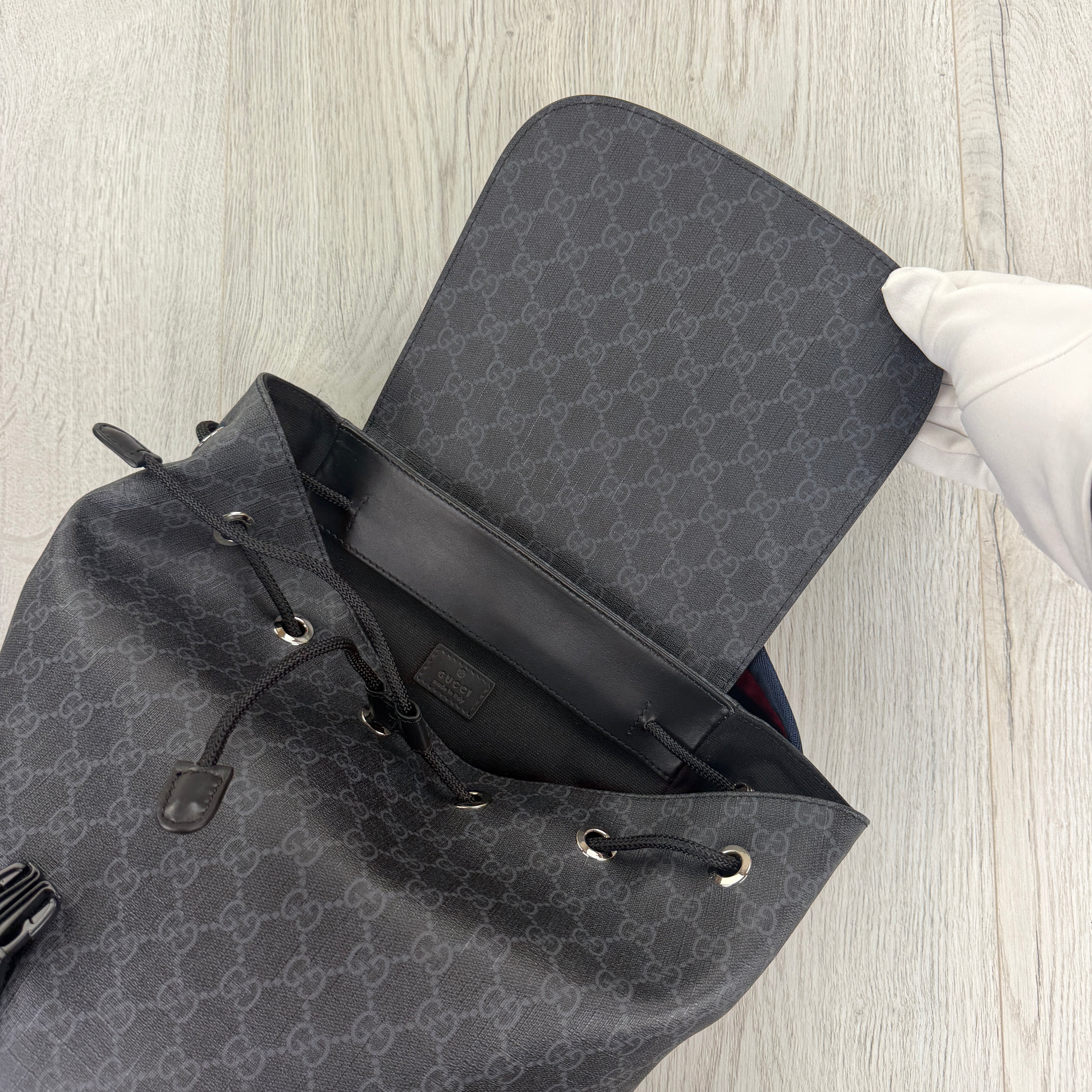Gucci Mens GG Supreme Web Backpack