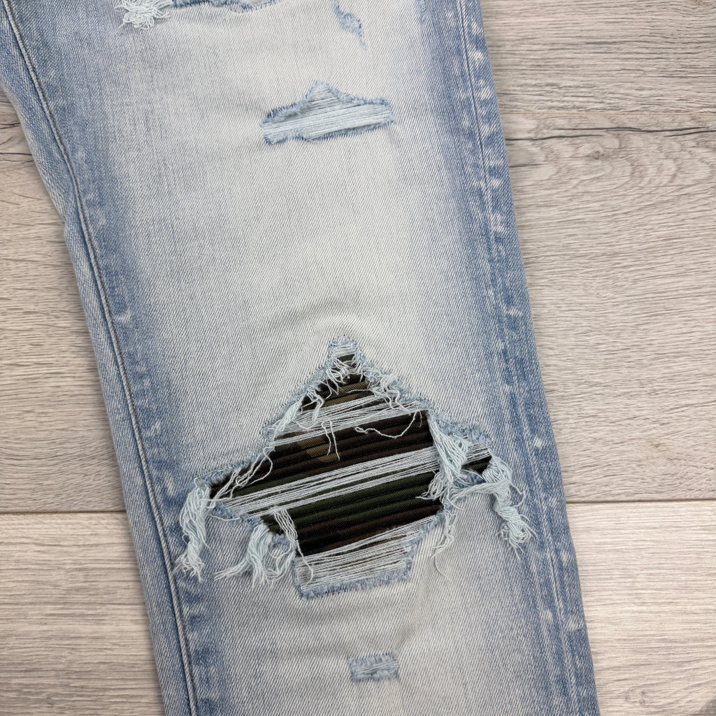 Amiri MX1 Distressed Blue Jeans Camo Patch - Uk 32