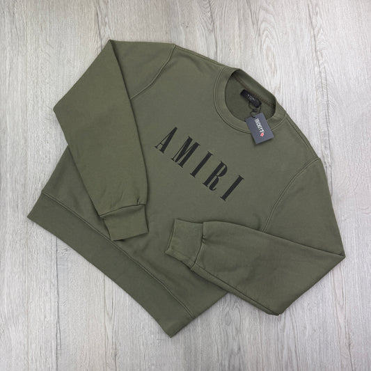 Amiri Men’s Khaki Crewneck Jumper Bar Logo - Small