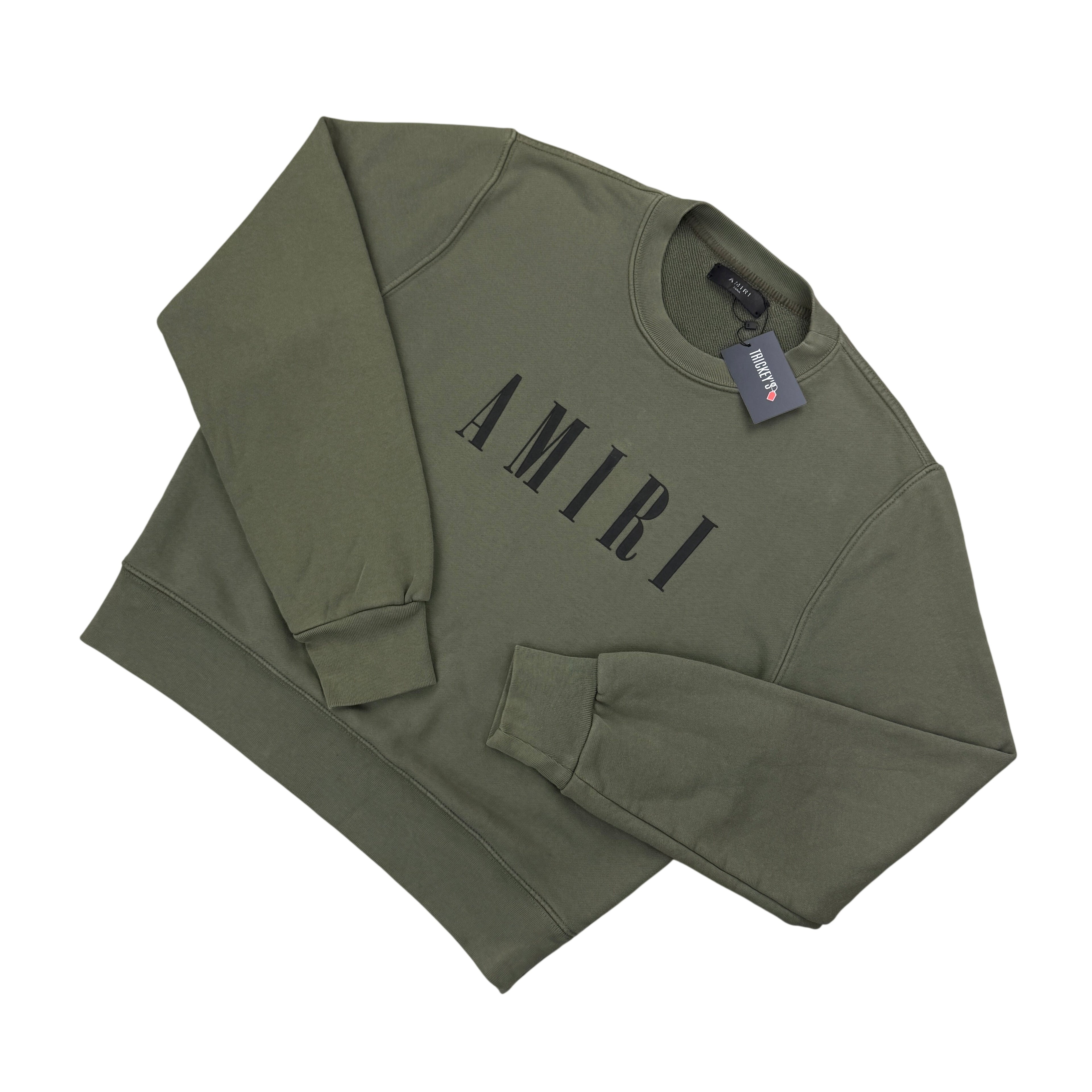 Amiri Men’s Khaki Crewneck Jumper Bar Logo - Small