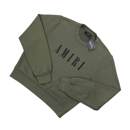 Amiri Men’s Khaki Crewneck Jumper Bar Logo - Small