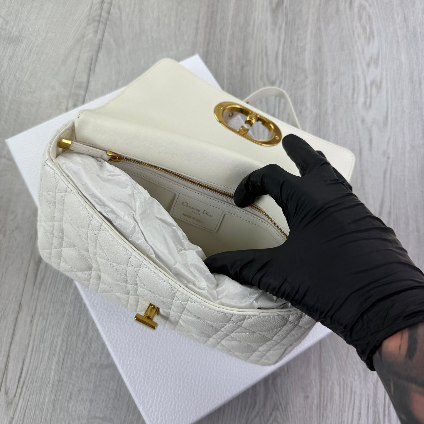 Dior Women’s White Small Dior Caro Ivory Supple Cannage Calfskin Bag