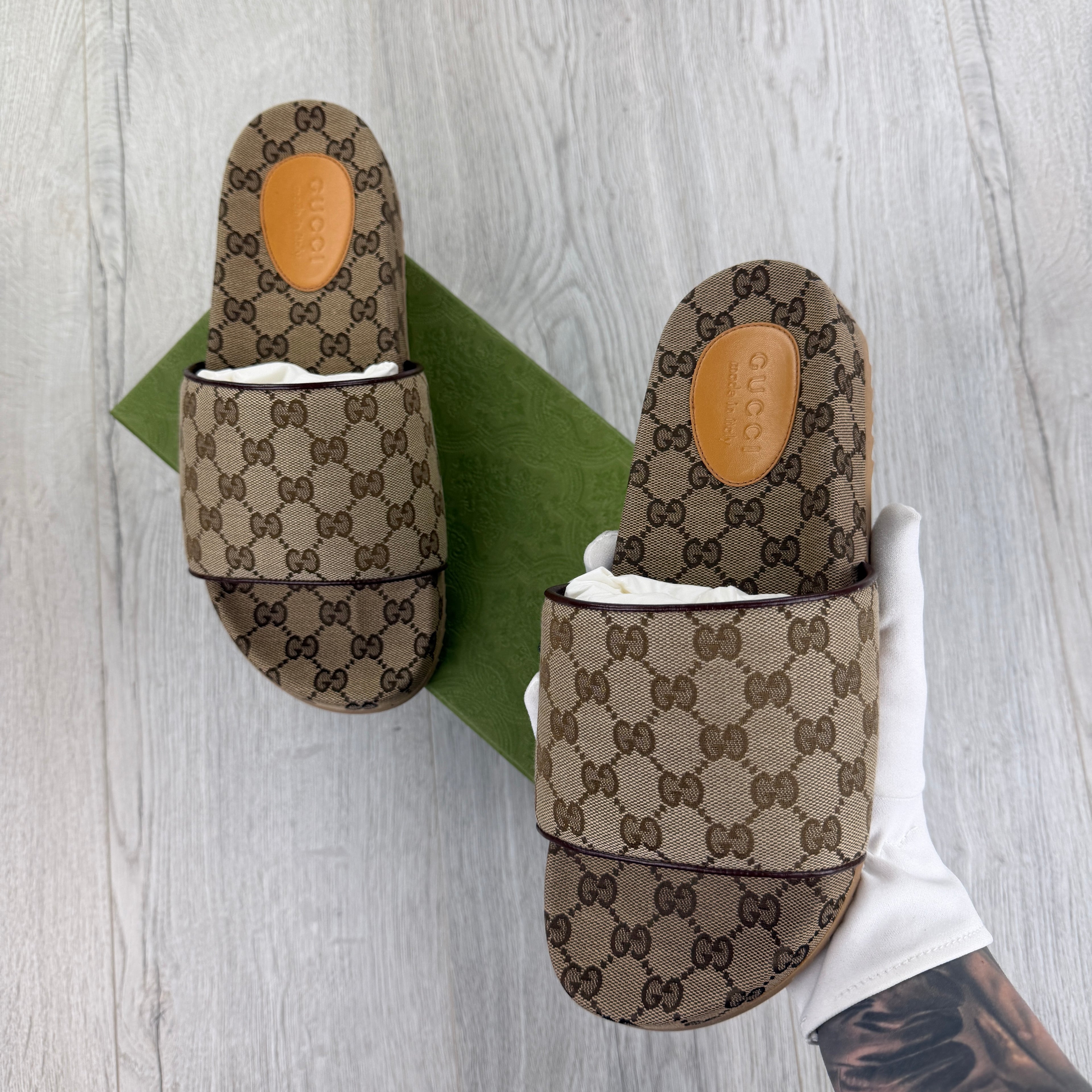 Gucci Men’s Beige GG Canvas Sliders