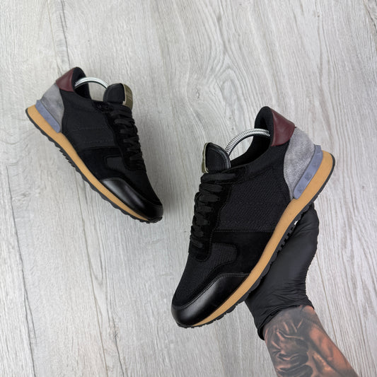 Valentino Men’s Black Mesh Runners With Maroon Heel - Uk 8