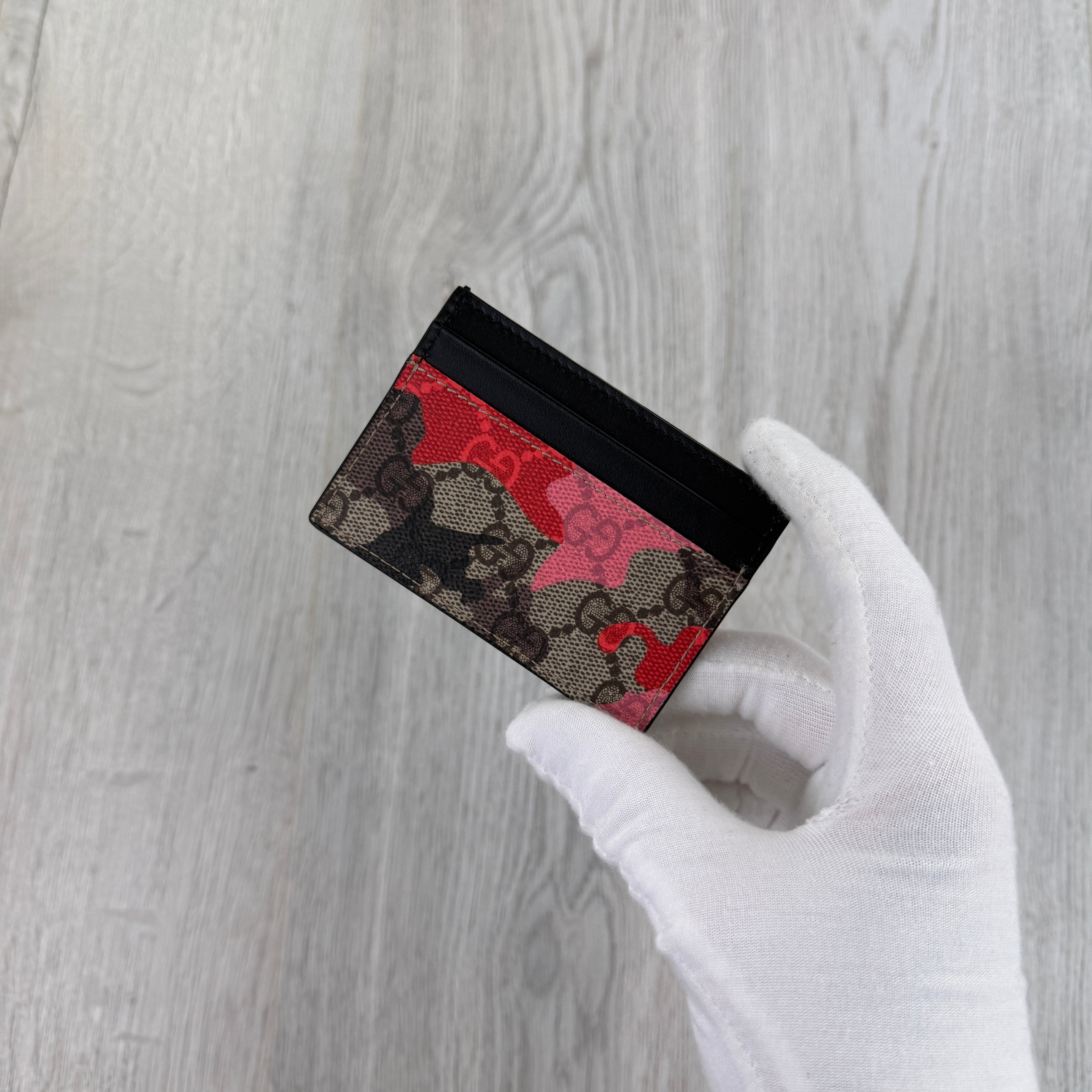 Gucci GG Pink/Red Camo Canvas Card Holder