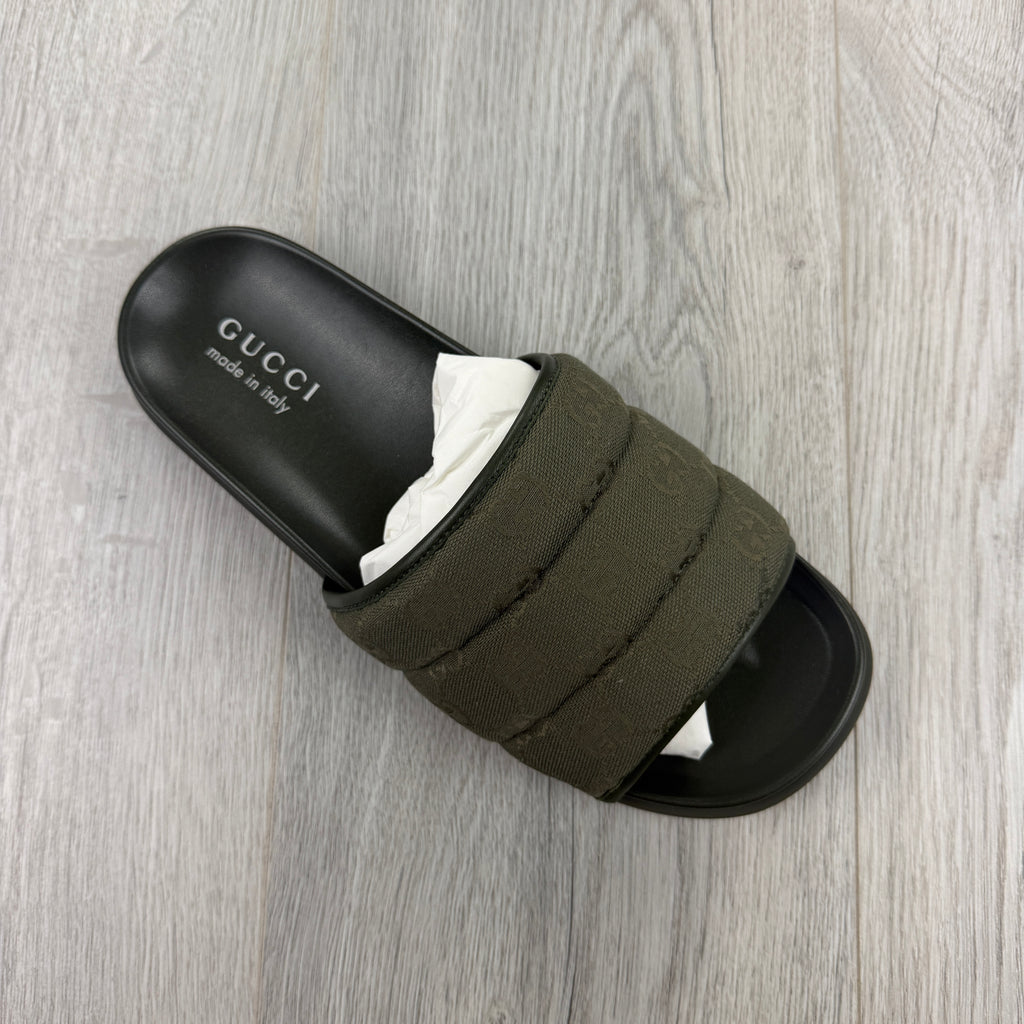 Gucci Men’s Olive Green GG Monogram Canvas Sliders