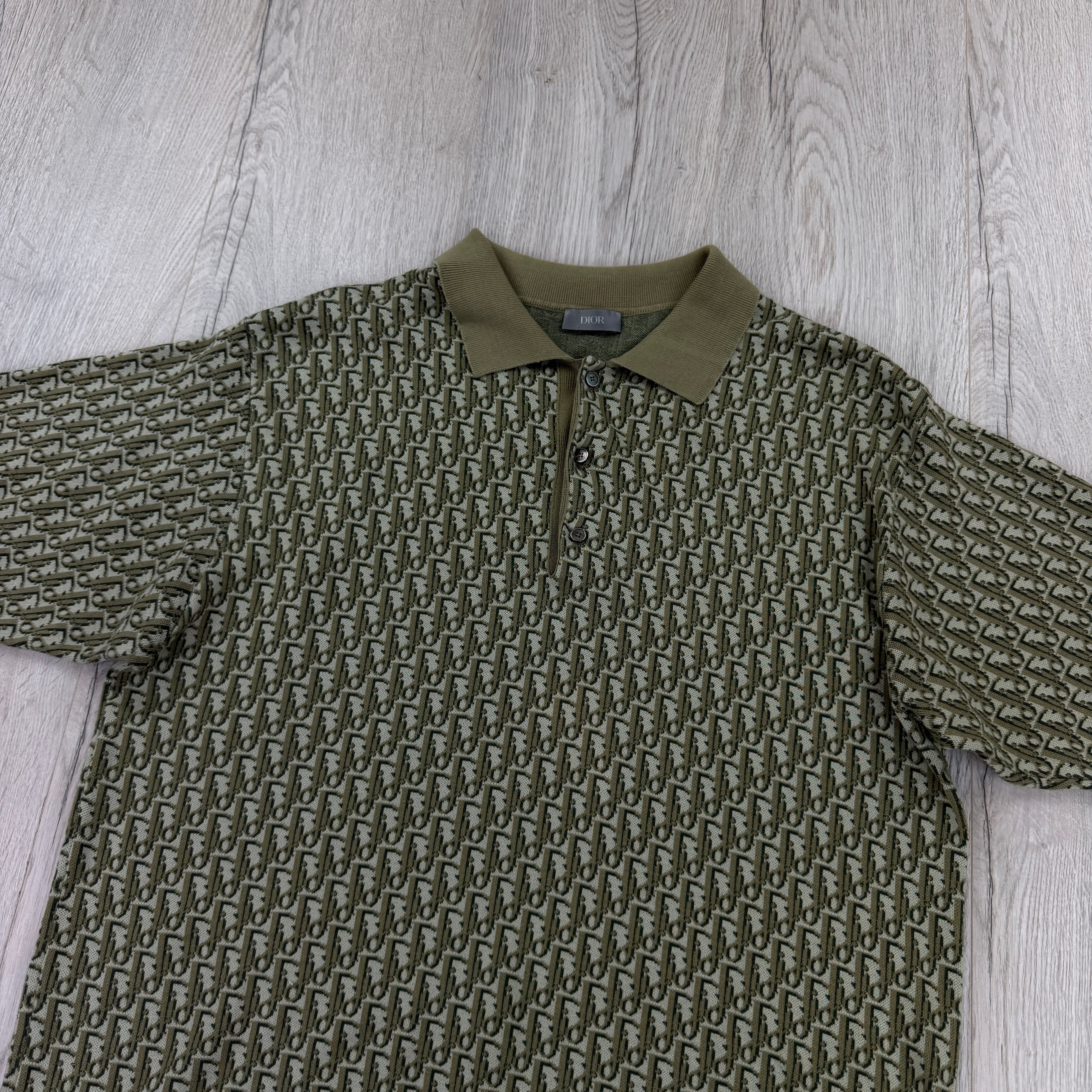 Dior Oblique Men’s Khaki / Olive Button-up Short Sleeve Polo shirt - Large