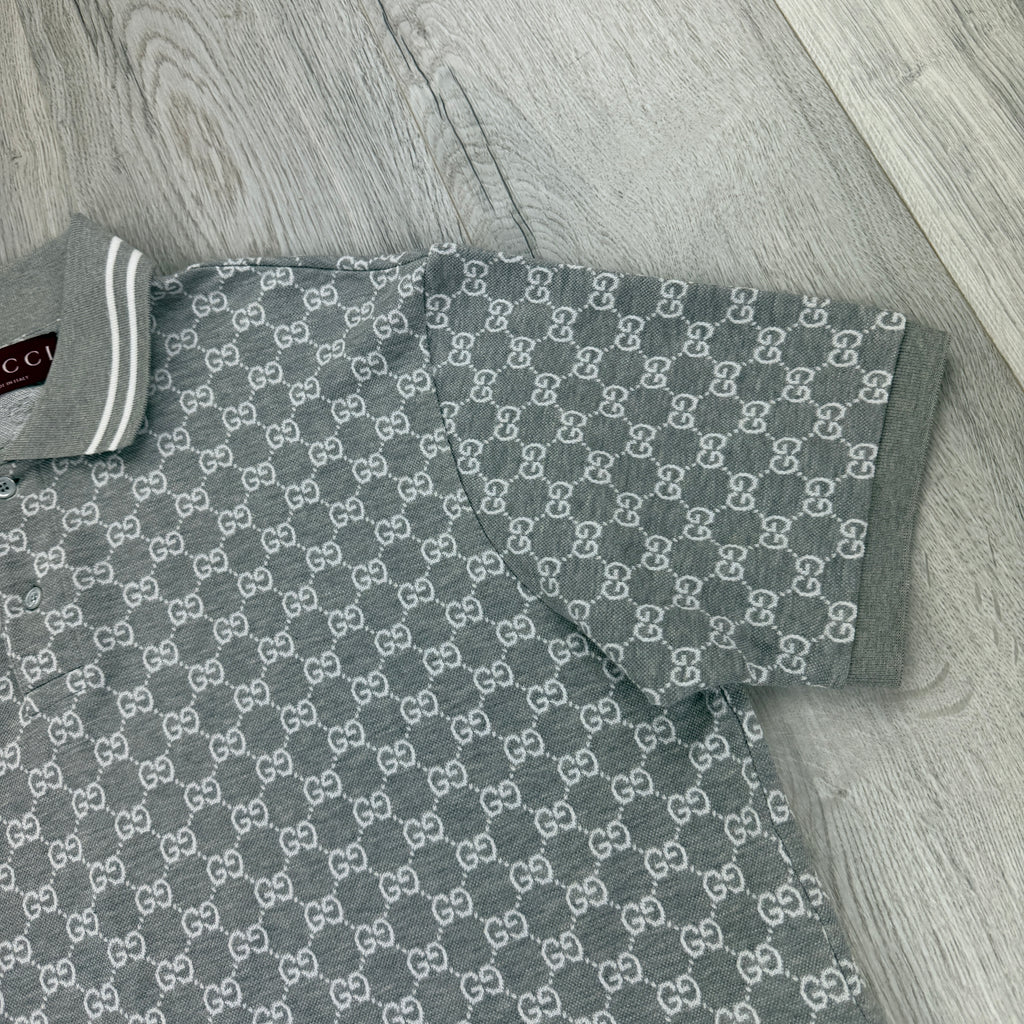Gucci Men’s Grey & White GG Interlocking Polo Shirt - Medium (Fit Large)