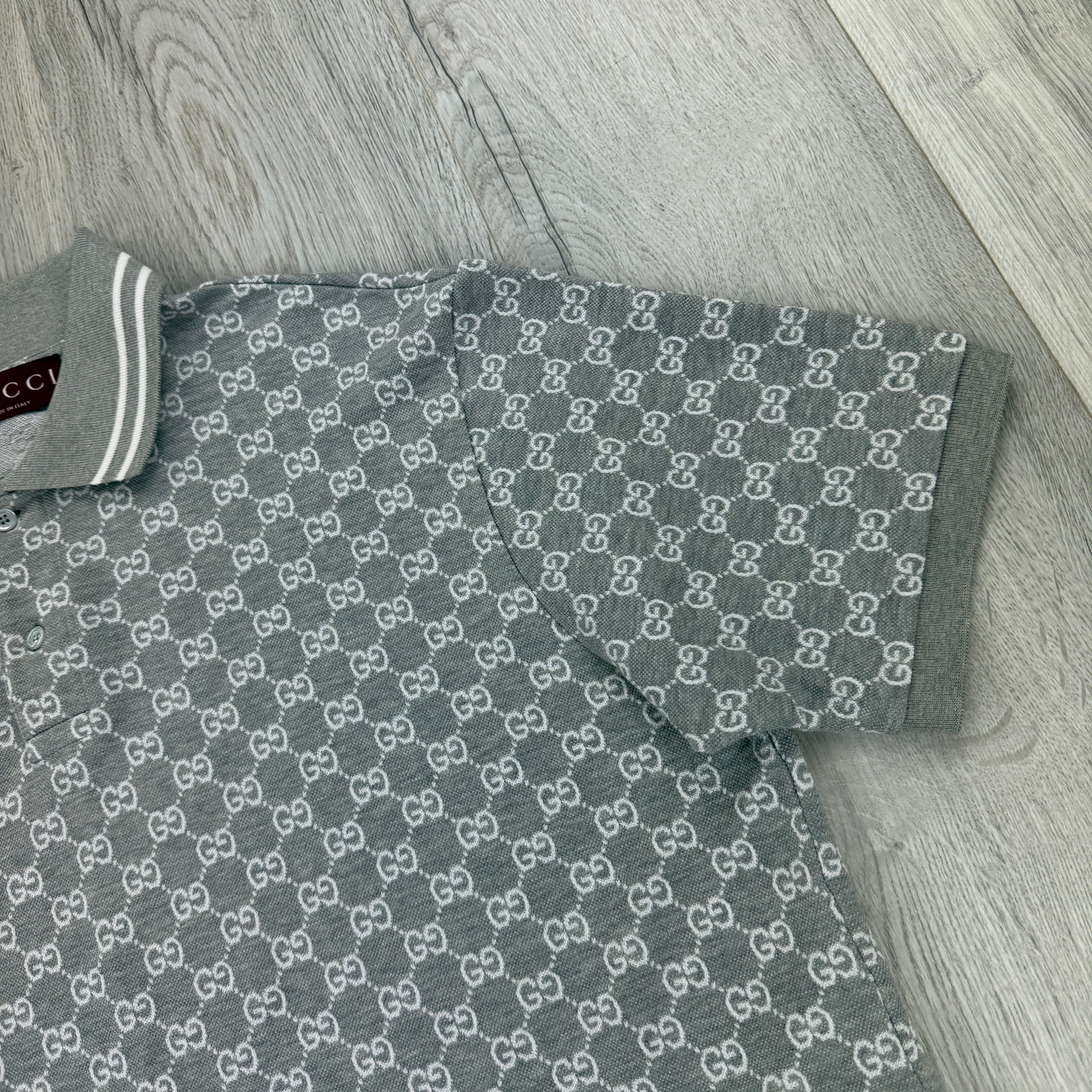 Gucci Men’s Grey & White GG Interlocking Polo Shirt - Medium (Fit Large)