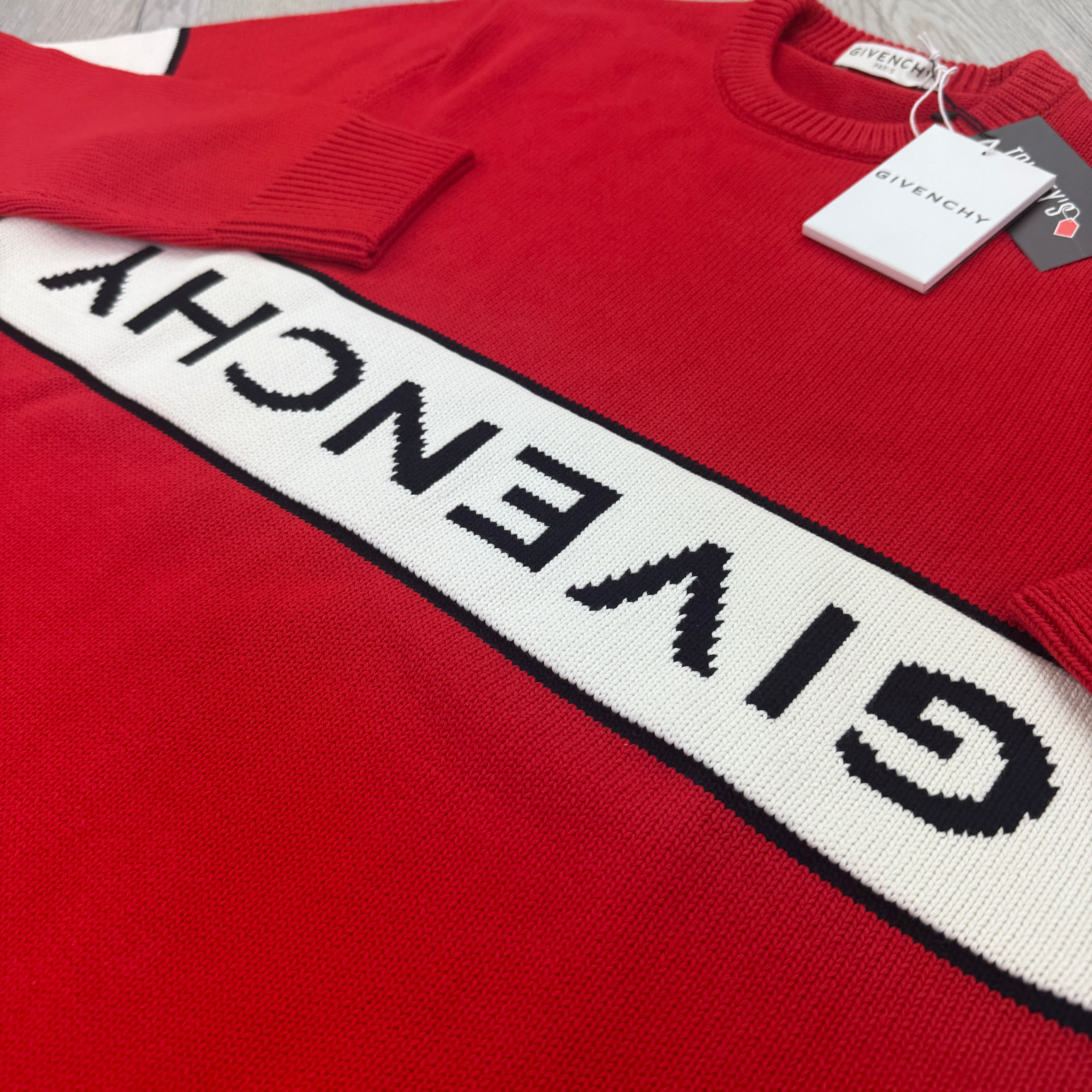 Givenchy Men’s Red Knitted Crewneck With Upside Down Logo
