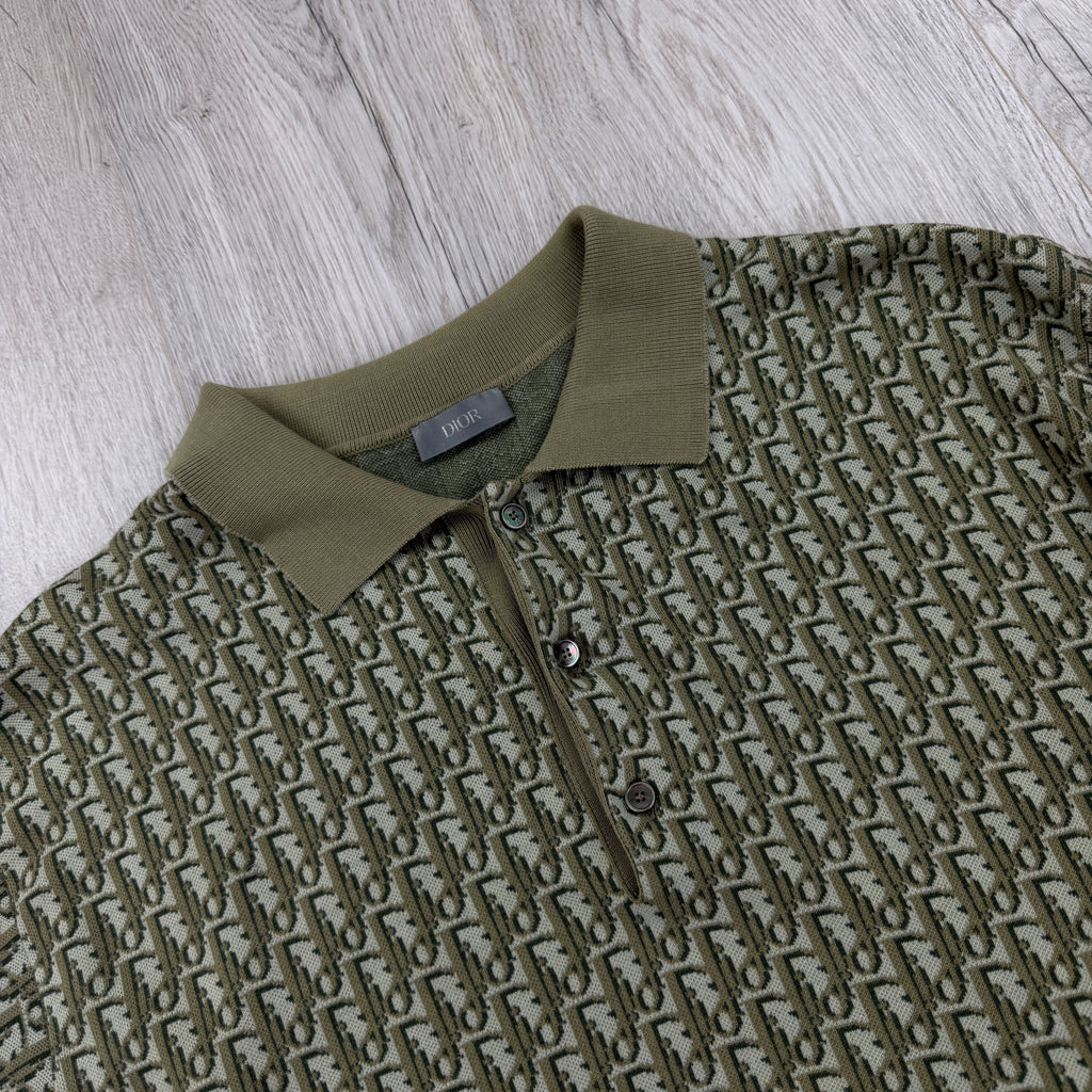 Dior Oblique Men’s Khaki / Olive Button-up Short Sleeve Polo shirt - Large