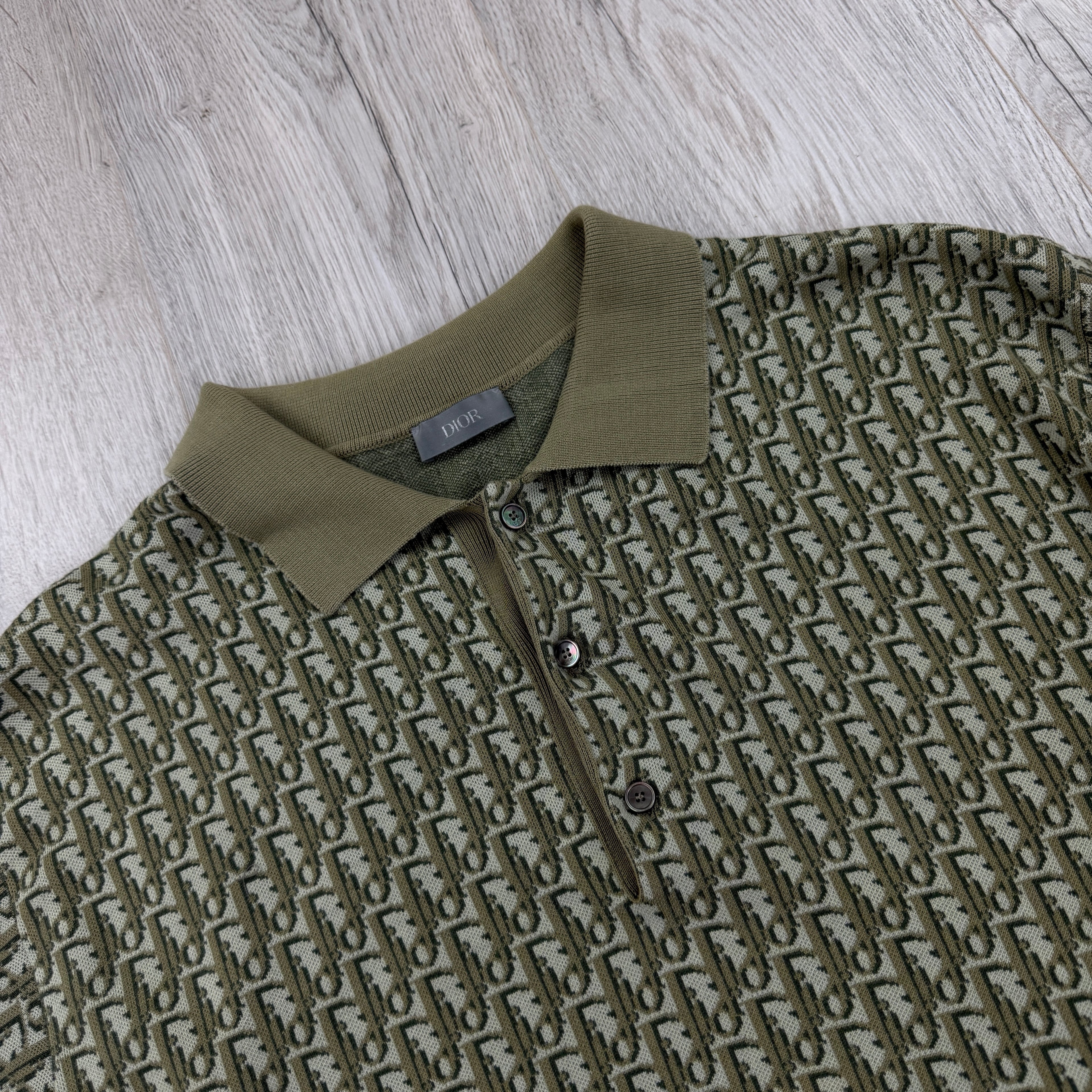 Dior Oblique Men’s Khaki / Olive Button-up Short Sleeve Polo shirt - Large