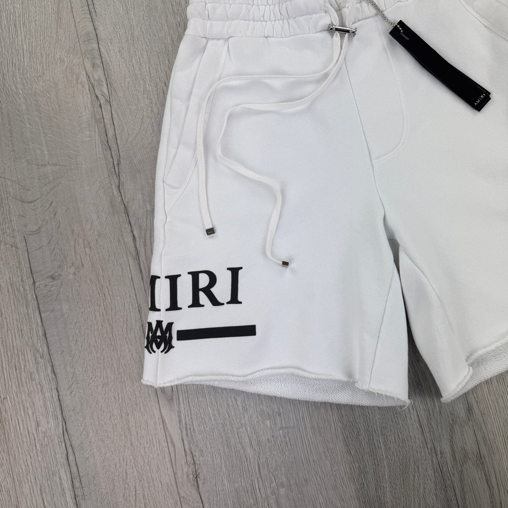 Amiri Men’s White Cotten Logo Printed Drawstring Shorts - Small