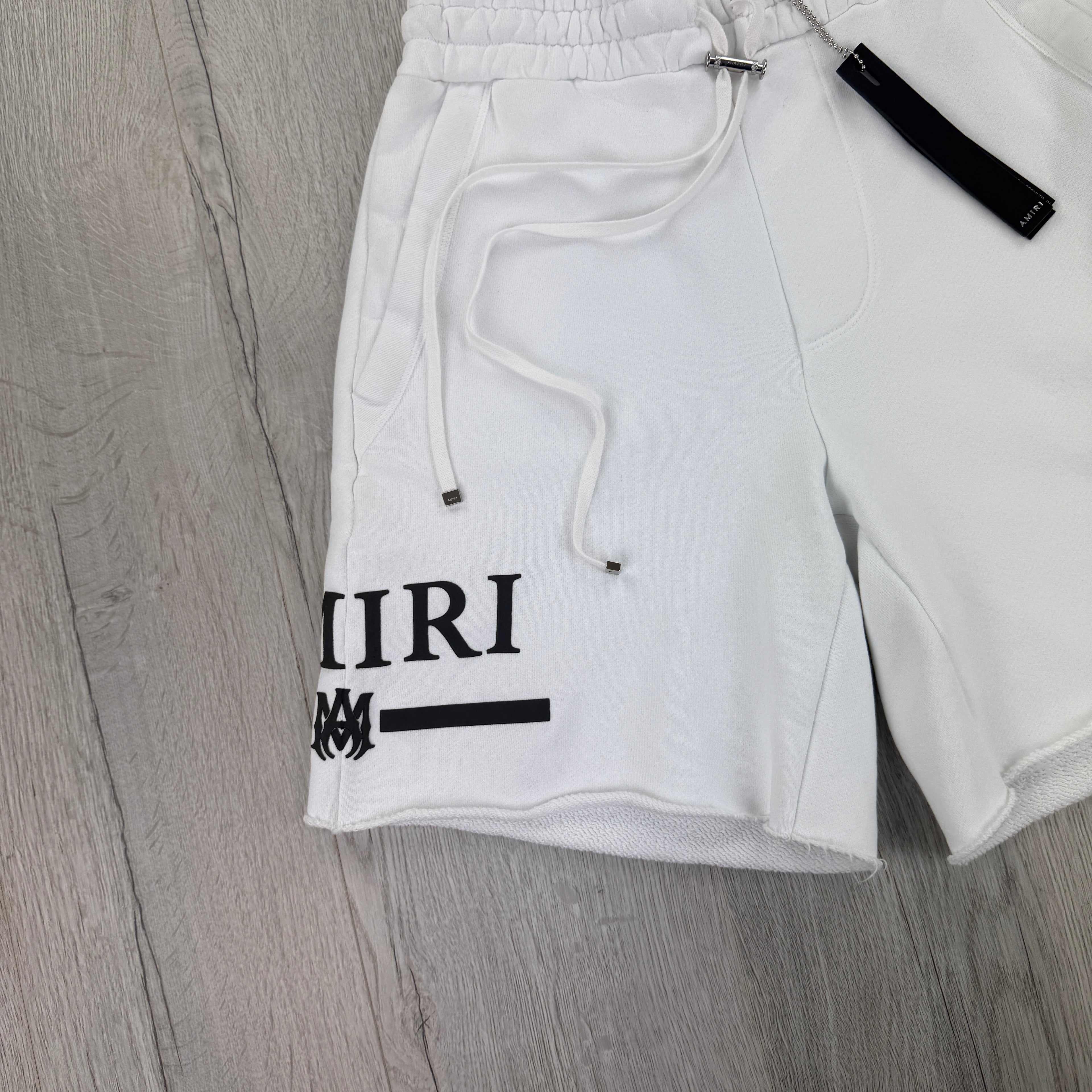 Amiri Men’s White Cotten Logo Printed Drawstring Shorts - Small