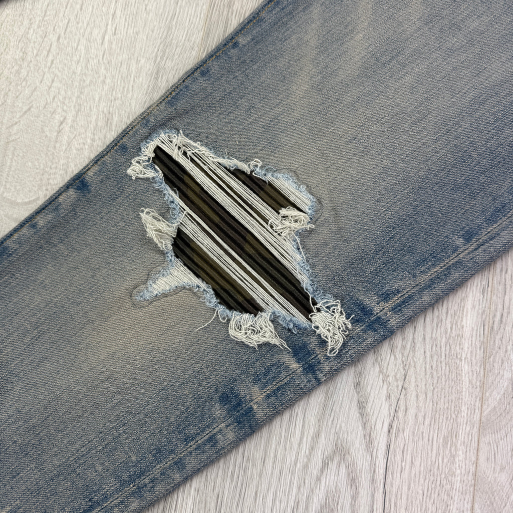 Amiri Men’s MX1 Distressed Camo Applique Logo Jeans