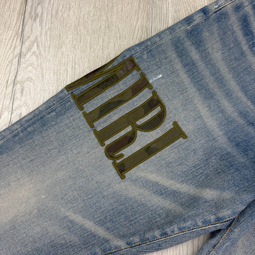 Amiri Men’s MX1 Distressed Camo Applique Logo Jeans