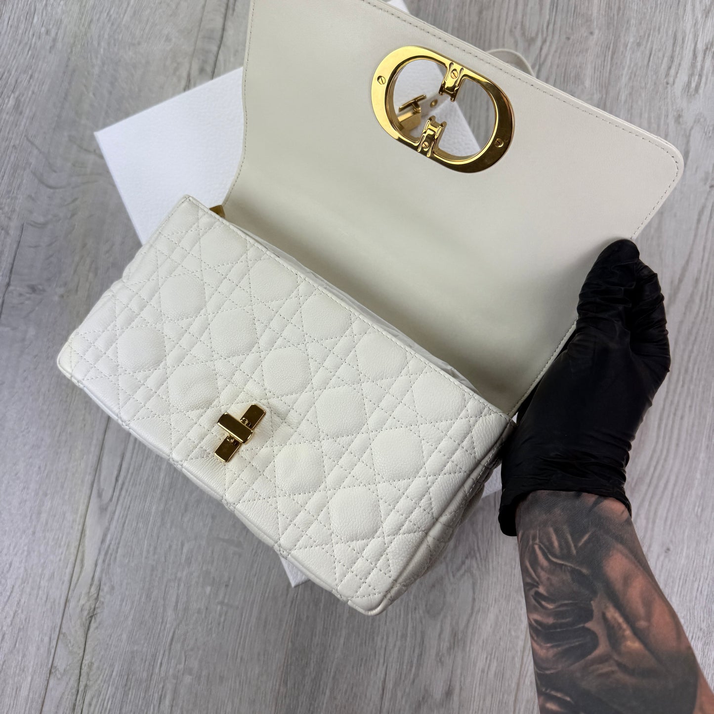 Dior Women’s White Small Dior Caro Ivory Supple Cannage Calfskin Bag