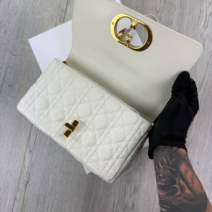 Dior Women’s White Small Dior Caro Ivory Supple Cannage Calfskin Bag