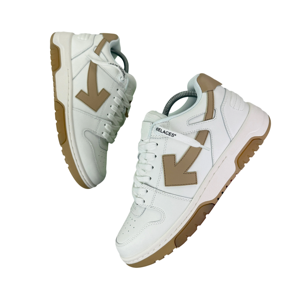 Off White Out Of Office Beige & White Low Trainers - Uk 6