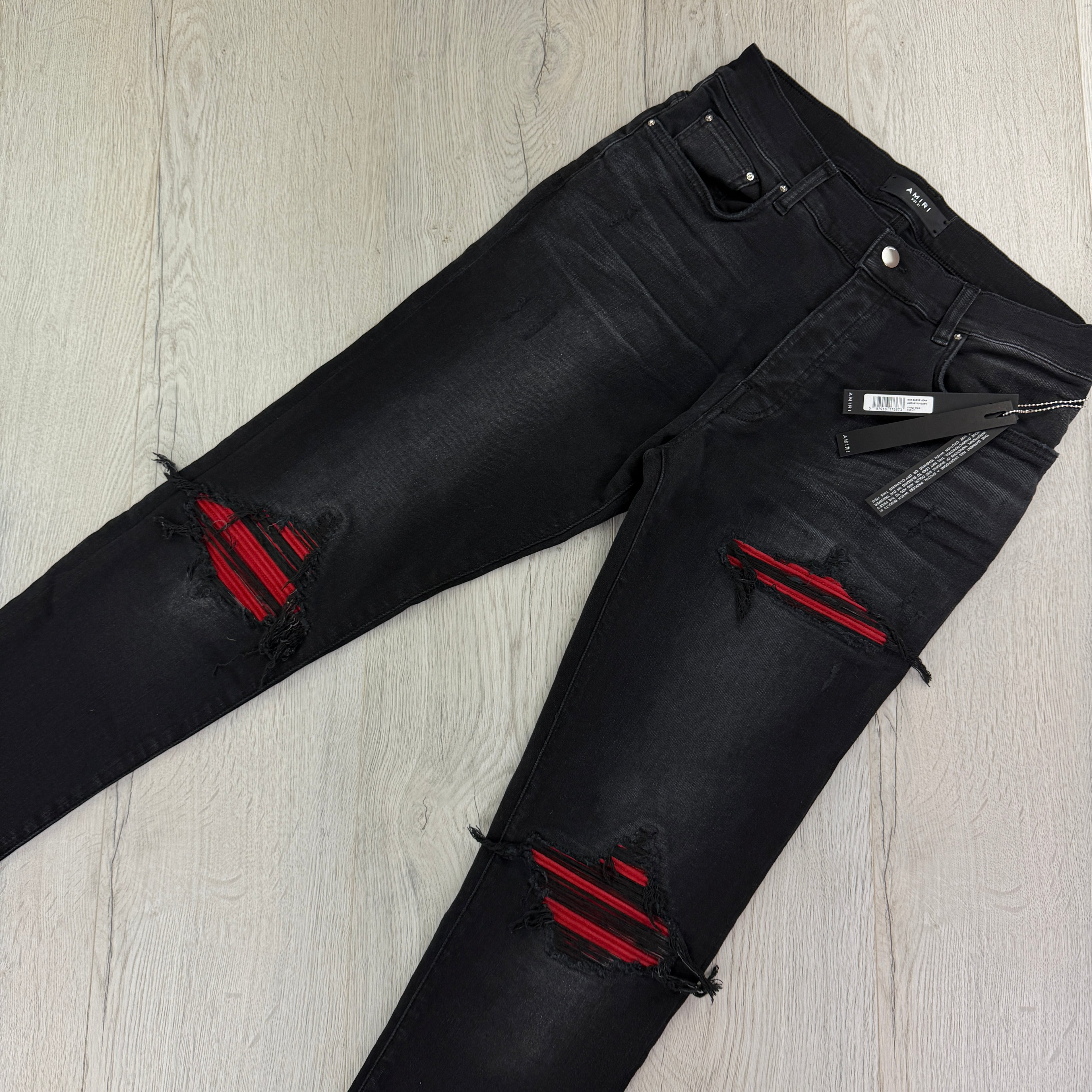 Amiri Men’s Black & Red Distressed Ripped Jeans - Uk 31