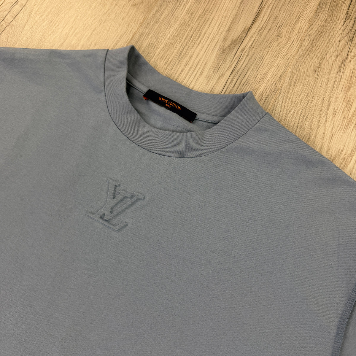 Louis Vuitton Men's Baby Blue Embossed T-shirt - Medium Oversized