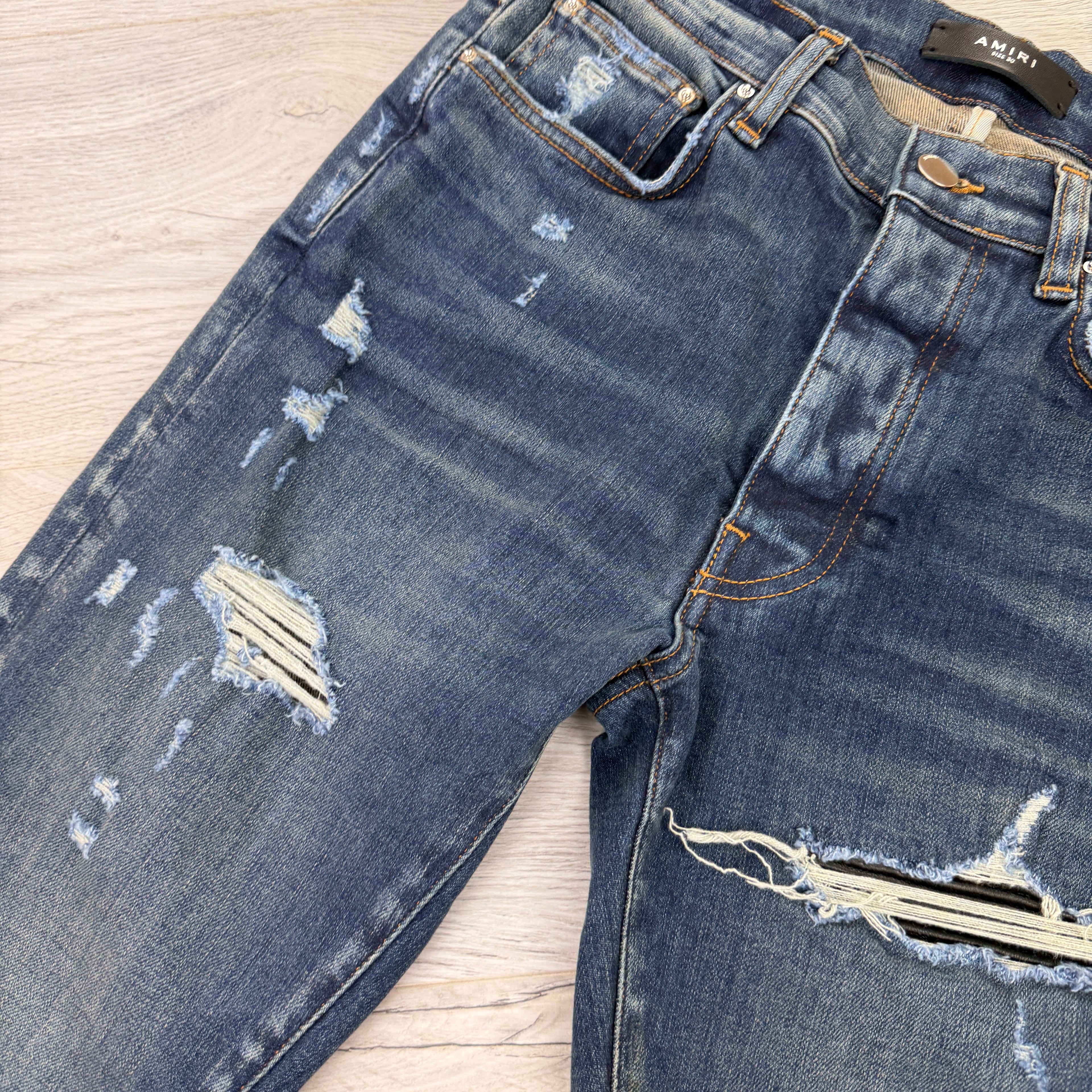 Amiri Men’s MX1 Distressed Blue Jeans - Uk 30