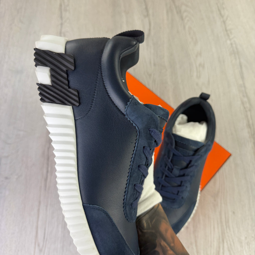 Hermes Men’s Navy Leather Bouncing Sneakers - Uk 11