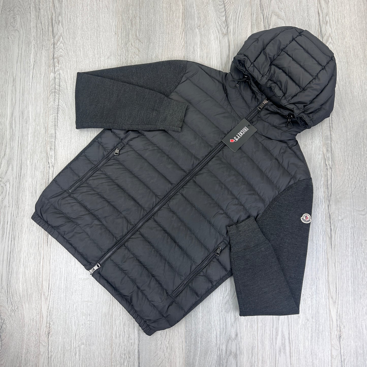 Moncler Men’s Dark Grey Padded & Knitted Maglia Hoodie - XL Slim