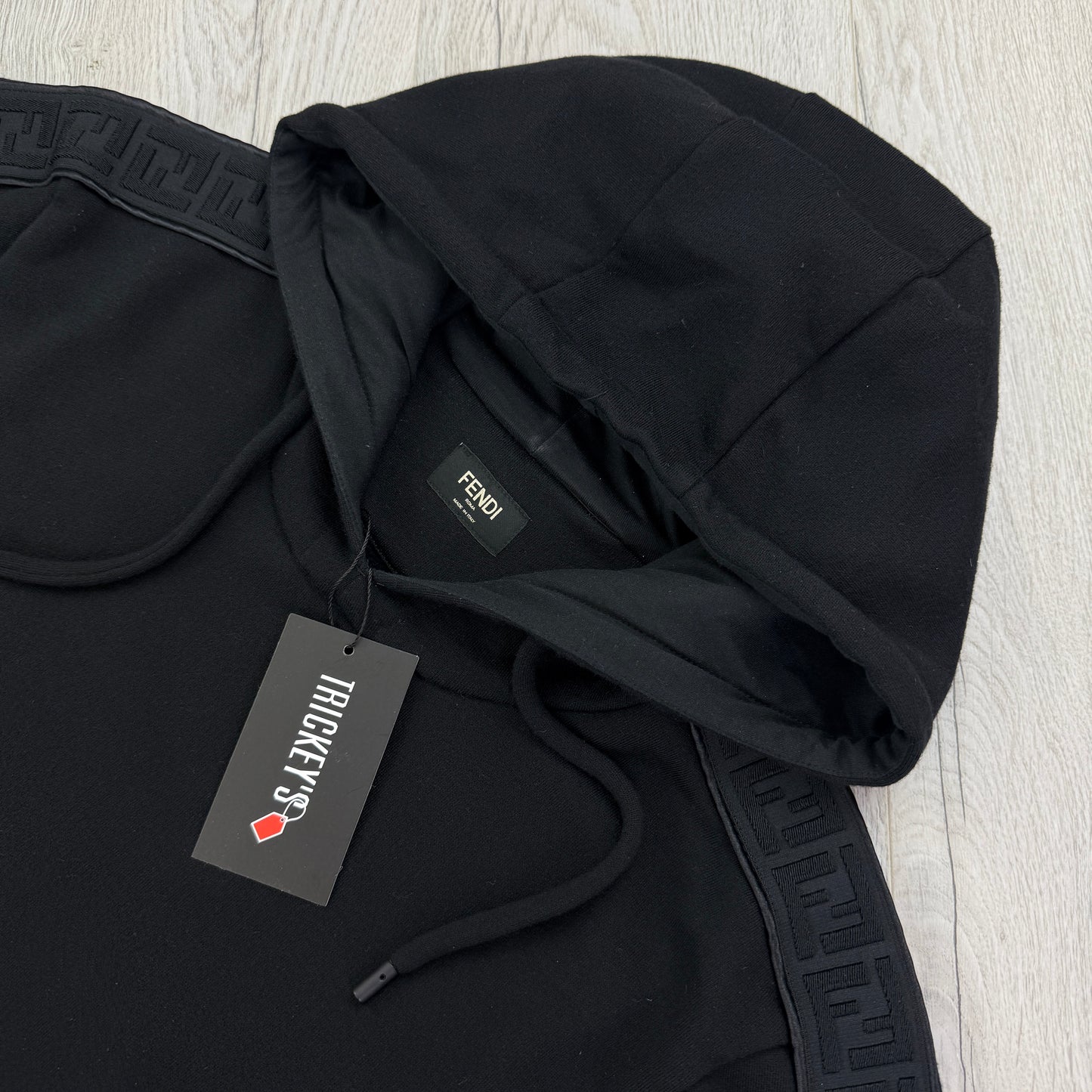 Fendi Men’s Black Pullover Hoodie FF Logo Down Sleeve - Medium