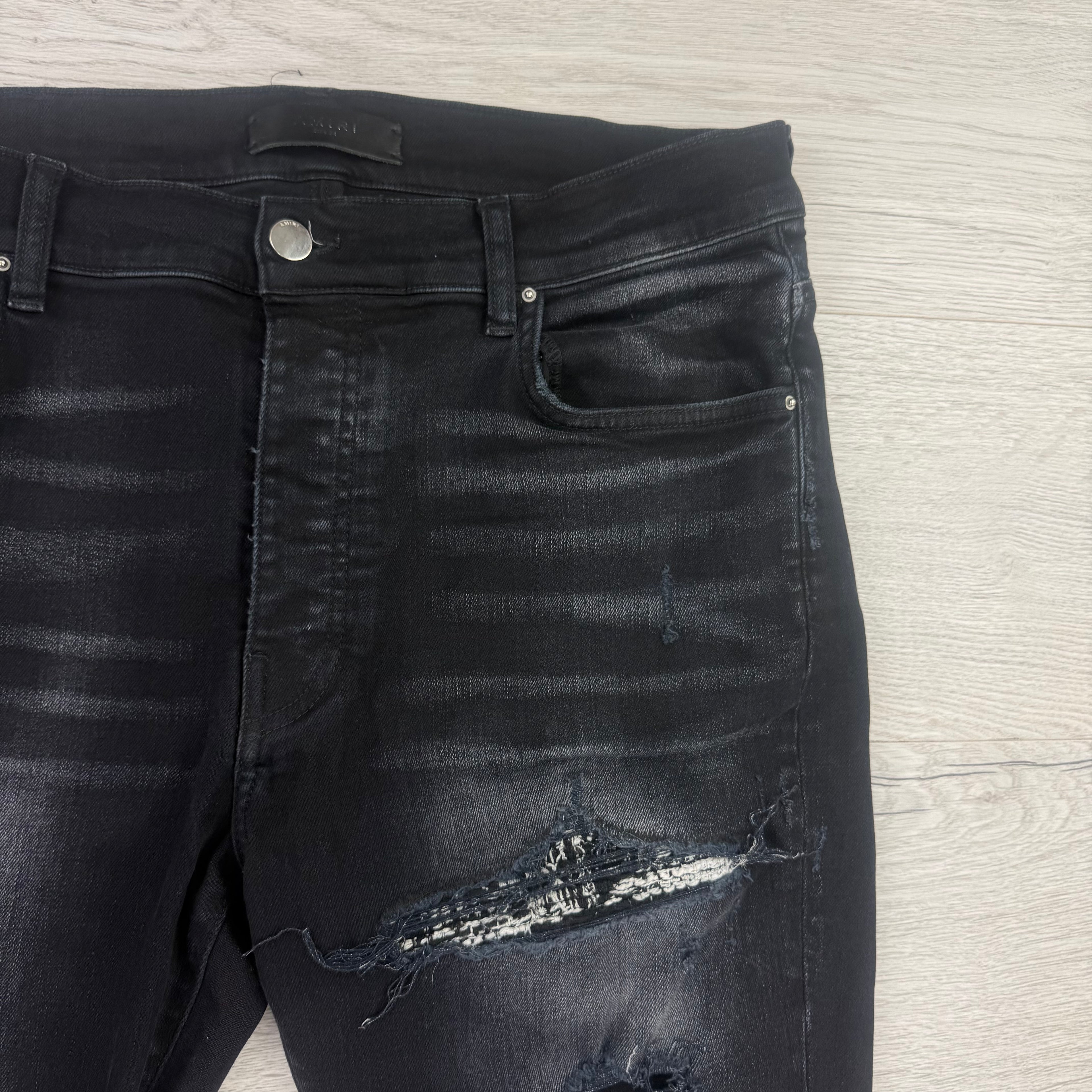 Amiri Men’s Boucle MX1 Aged Black Distressed Jeans - Uk 34