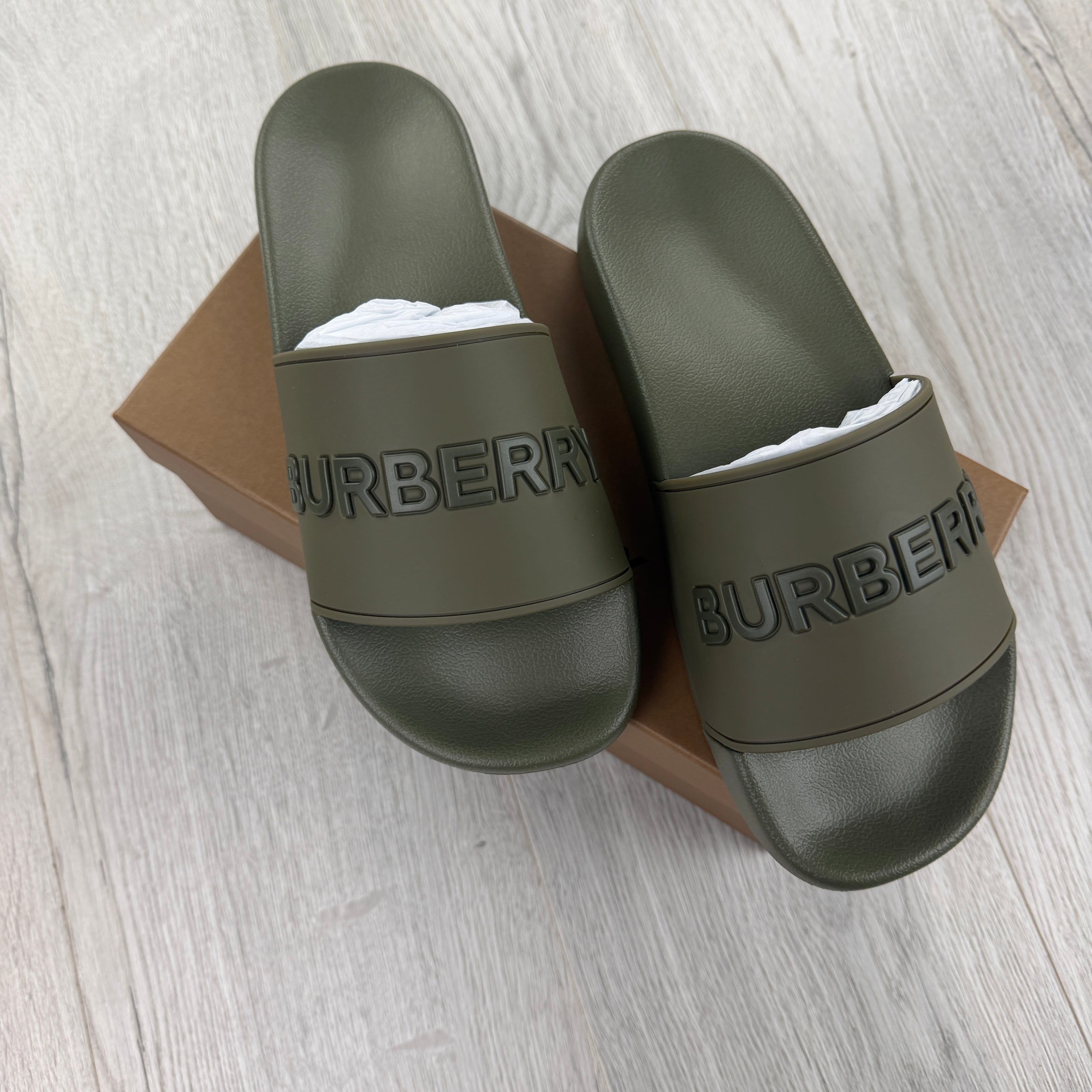Burberry Logo Men’s Khaki Green Sliders