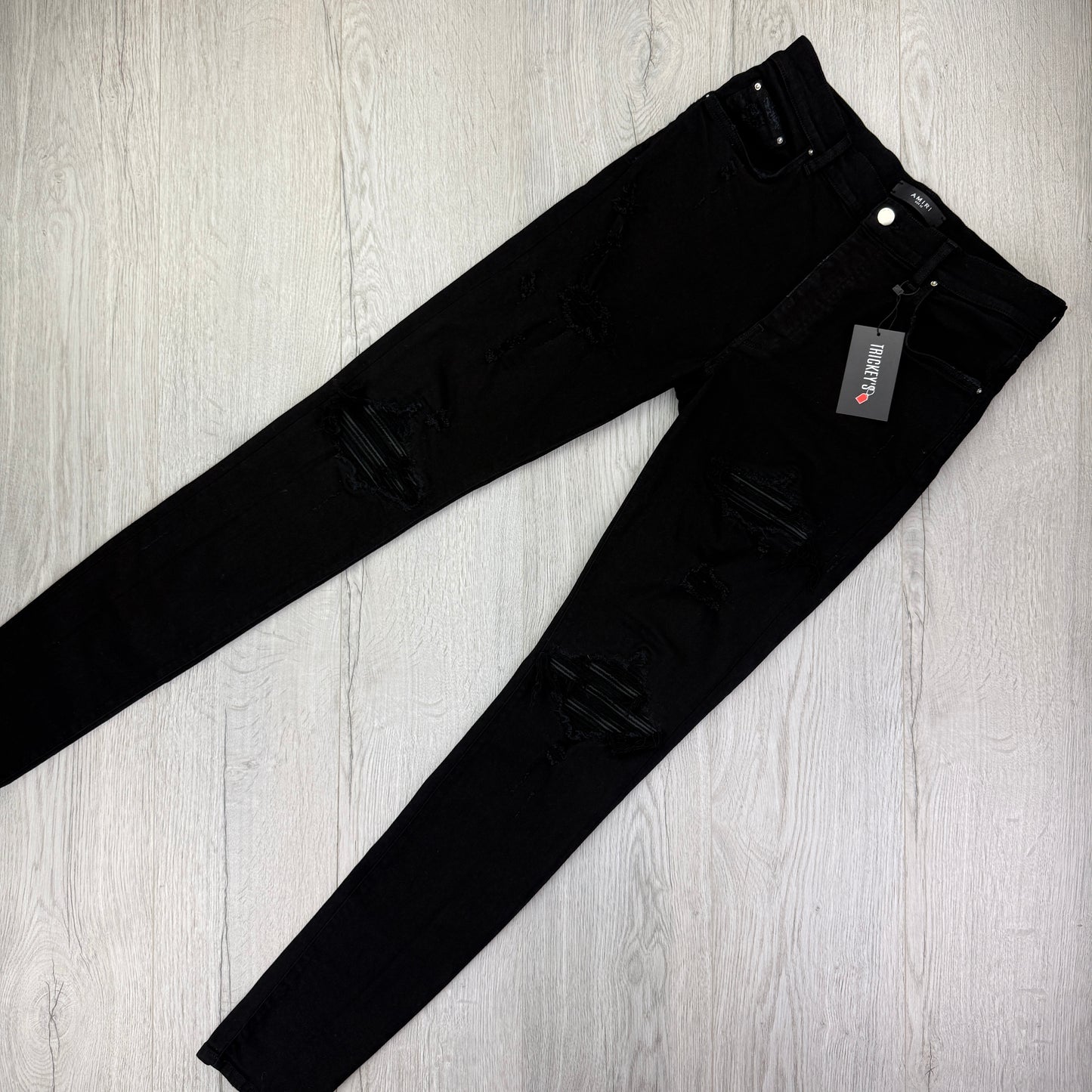 Amiri MX1 Black Distressed Slim Jeans - Uk 31