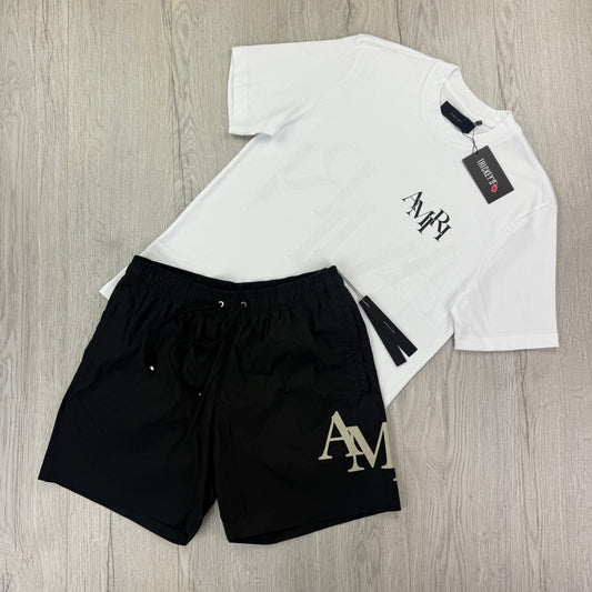 Amiri Men’s White T-shirt & Swim Shorts Set