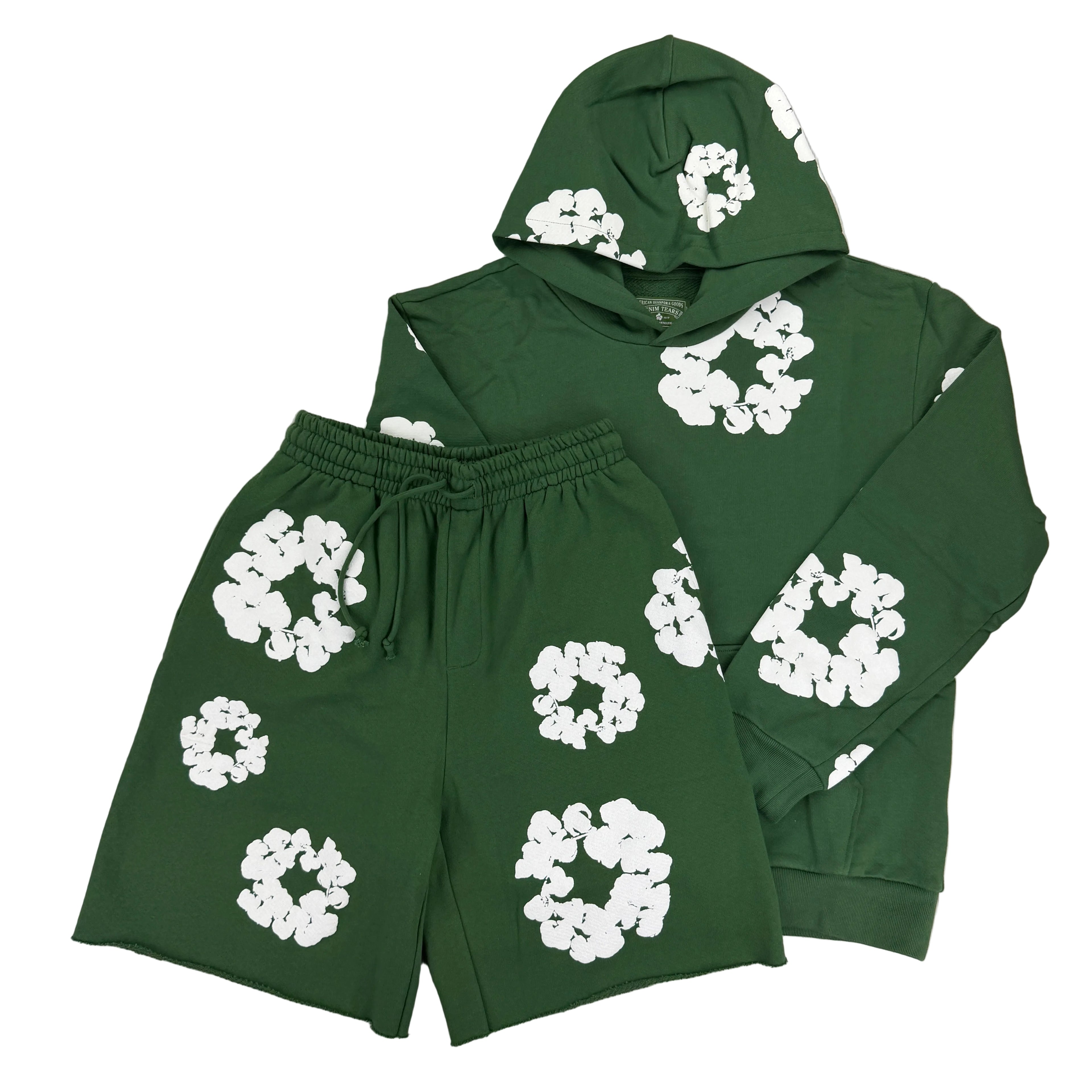 Denim Tears Men’s Green Hoodie & Shorts Set