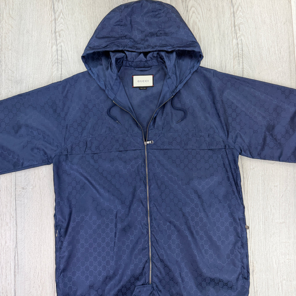 Gucci Men’s Navy Zip-up Monogrammed Windbreaker - 50 (Fit XL)