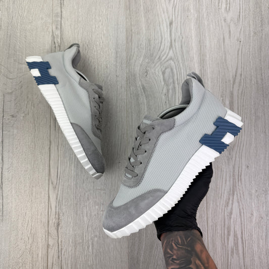 Hermes Men’s Grey Bouncing Technical Mesh and Suede Trainers - Uk 11