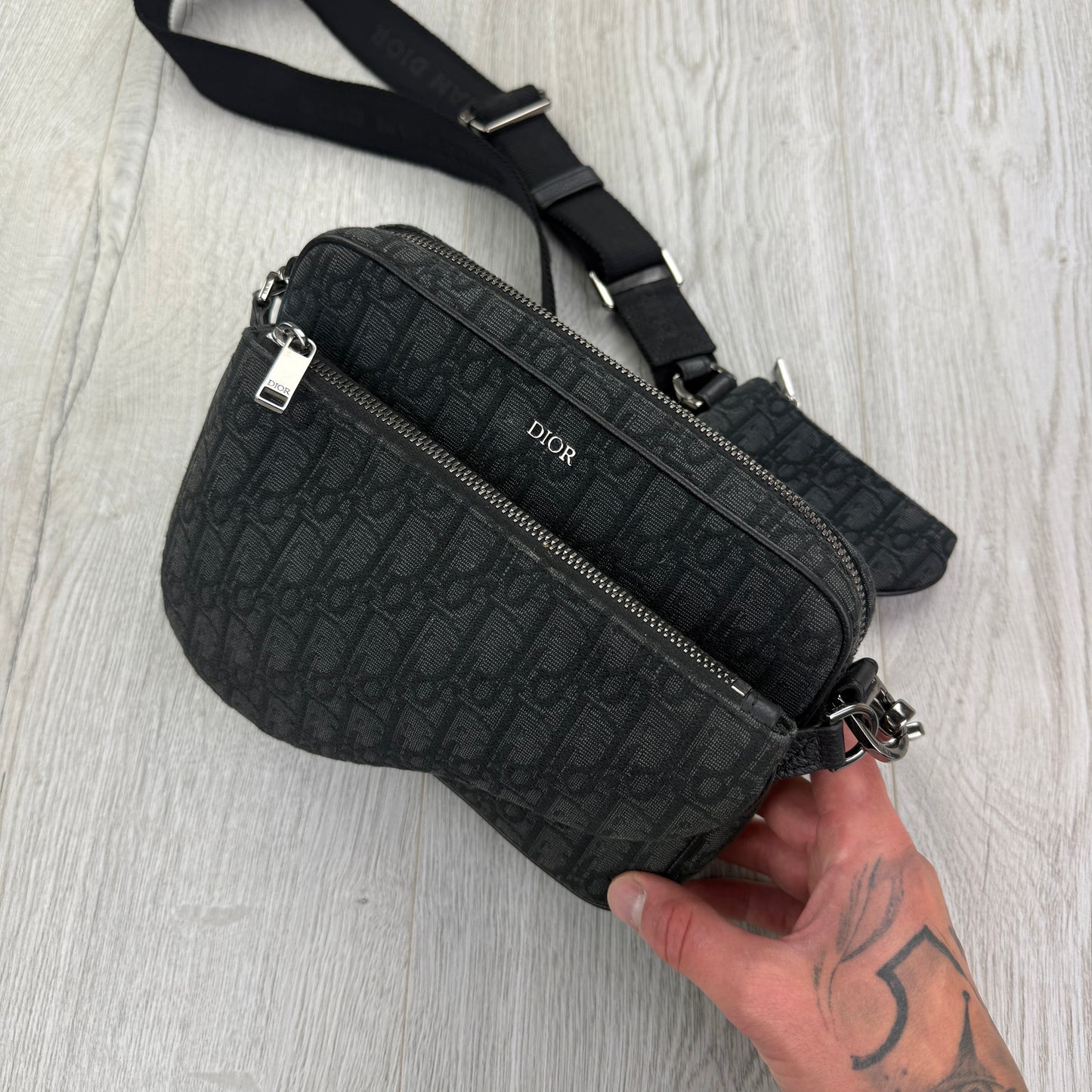 Dior Men’s Black Oblique Trio Saddle Bag